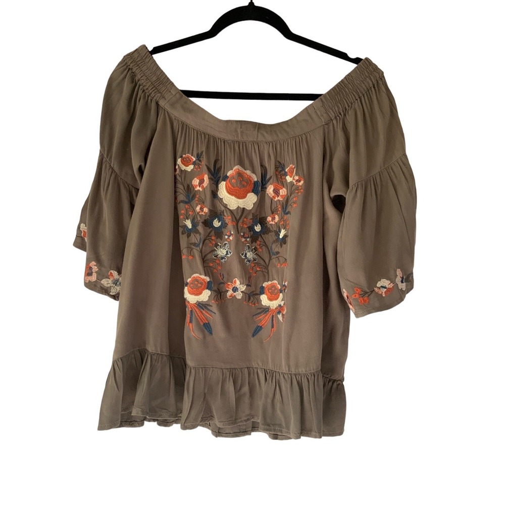 Boho "Altered State" Size Small Embroidered Top With Ruffled Bottom & Sleeves